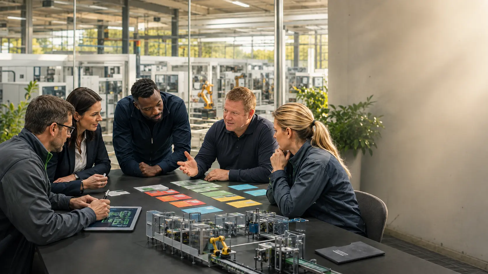 Stefan Müller arbeitet mit einem Kundenteam an Prozessen und IT-Systemen
